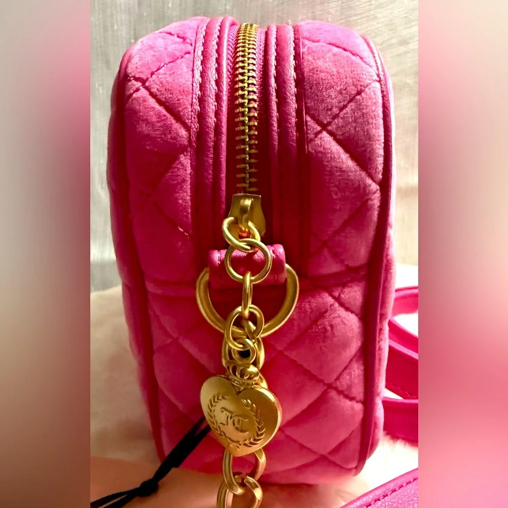 NEW Juicy Couture Fuzzy Hot Pink Quilted Crossbody Bag